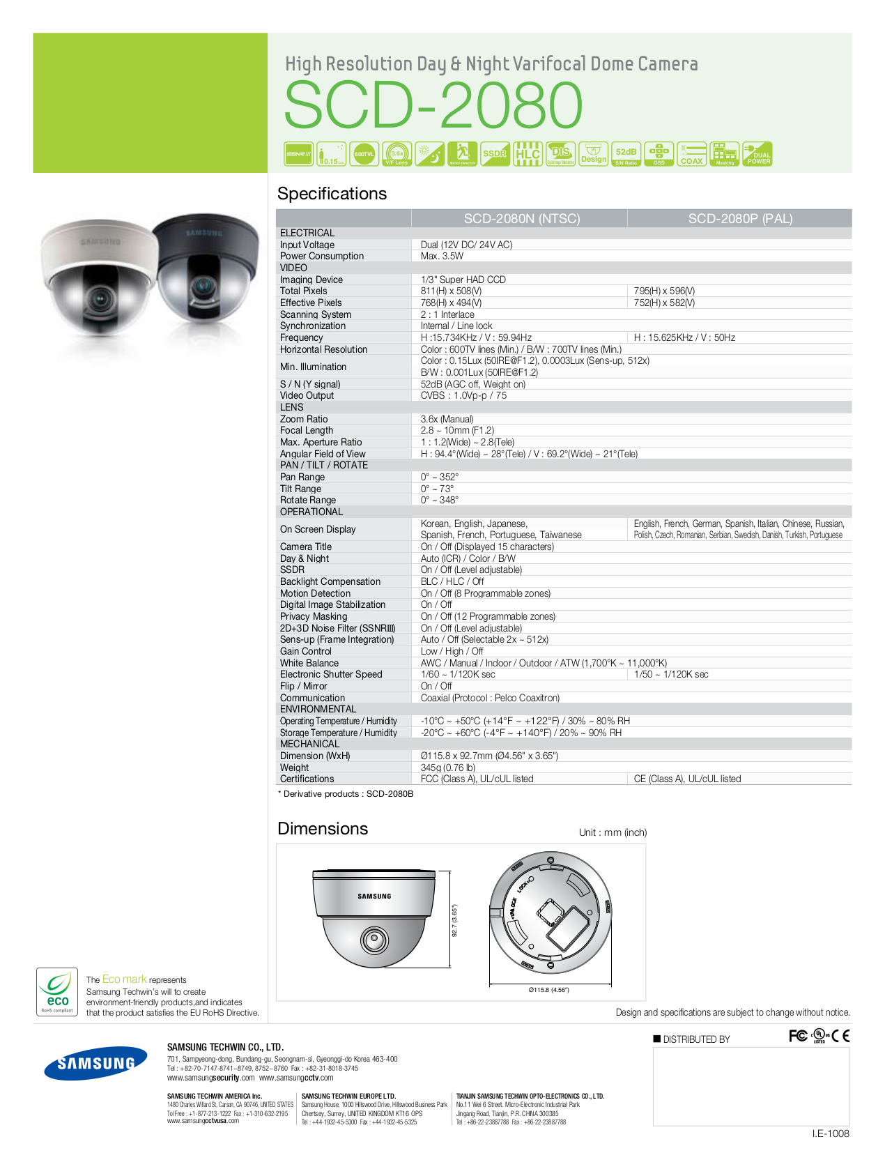 PDF manual for Samsung Security Camera SCO2080